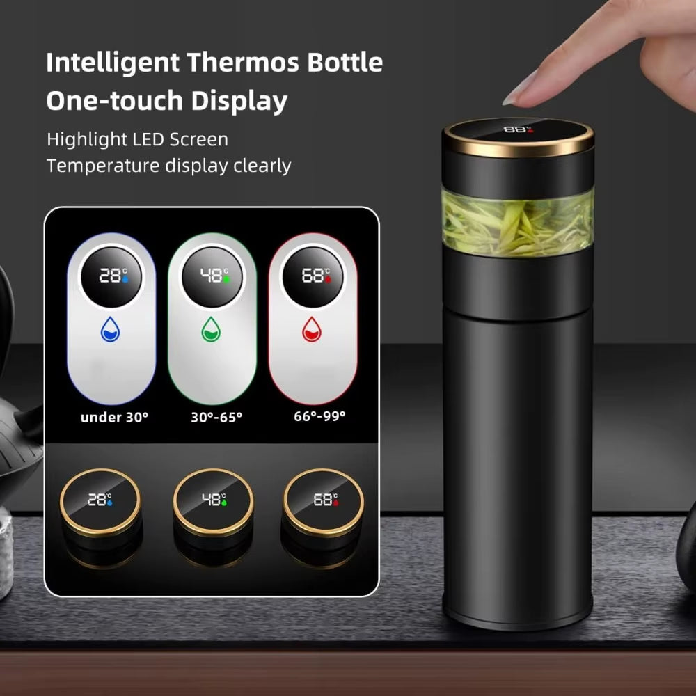 316 Stainless Steel Teapot with Intelligent Temperature Measurement and LED Display, Insulated Travel Tea Cup with Stainless Steel Filter