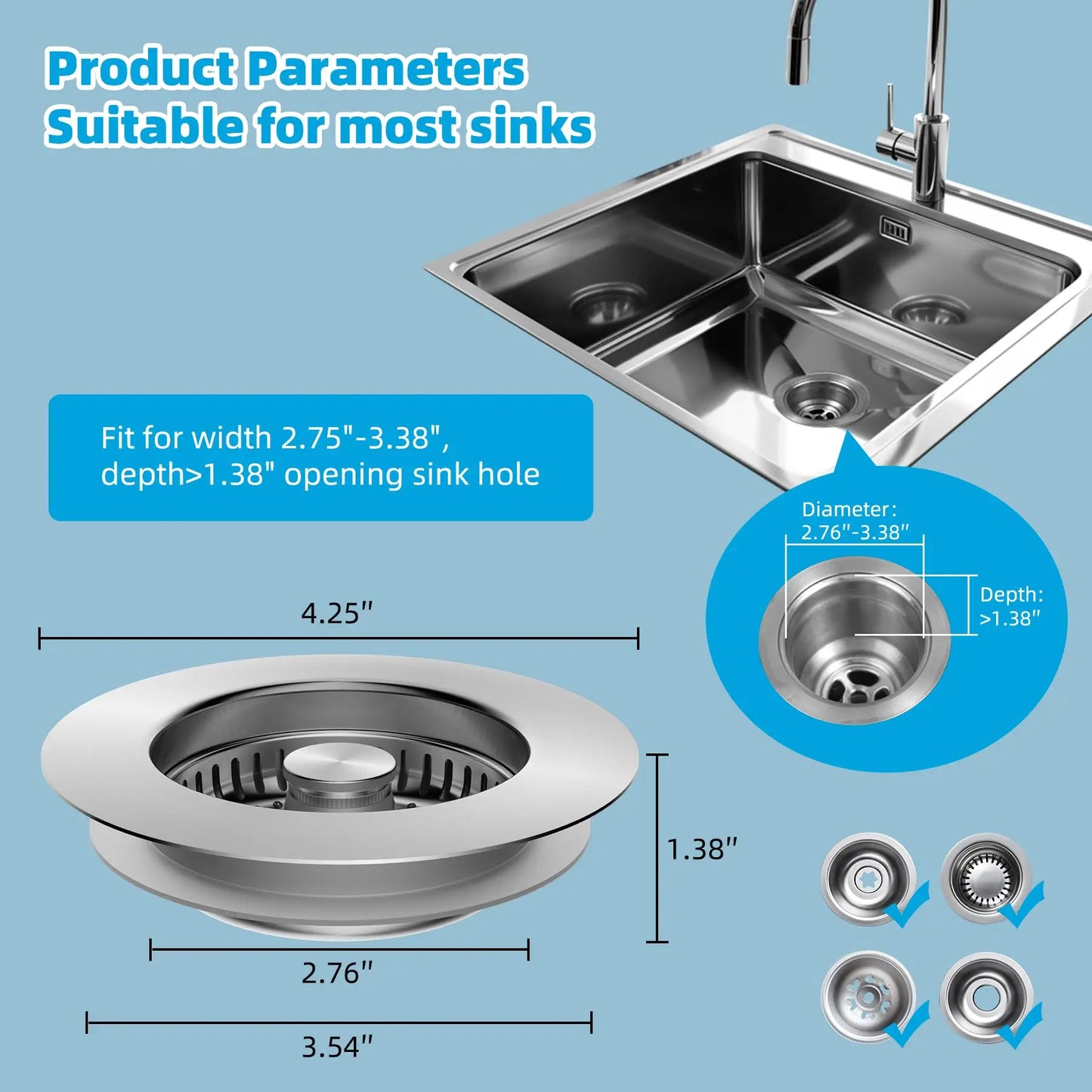 3-in-1 Kitchen Sink Drain Strainer