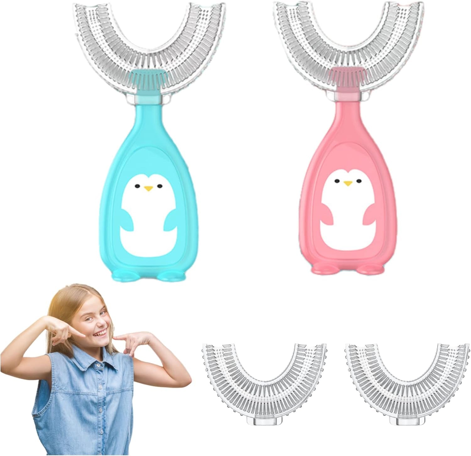 Toddler Children 360 U Shaped Toothbrush Kid Age 2-6&2-4&4-7&6-8 Yr All Rounded Teeth Brush Head Pack, Easy Circular Wide 3 Side Foam Manual Boy Girl Full Whole Mouth Guard Cepillo Dental Para Nios