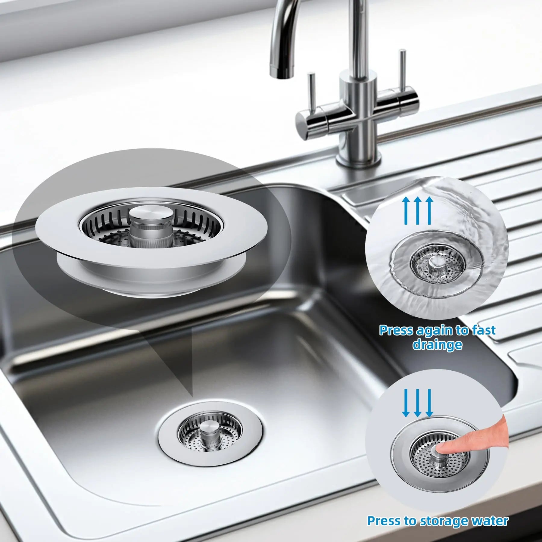 3-in-1 Kitchen Sink Drain Strainer 