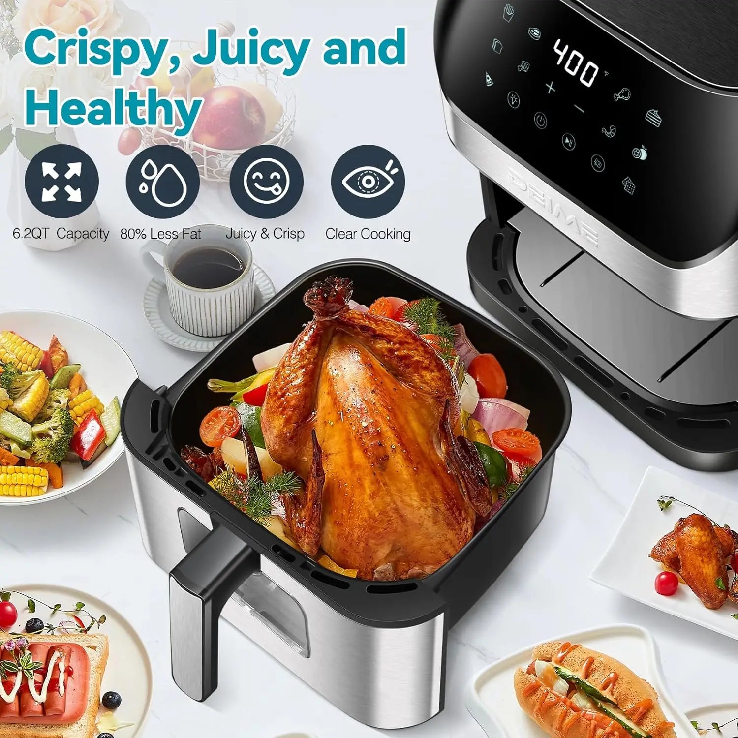 6.2 QT 1500W Power Air Fryer with 