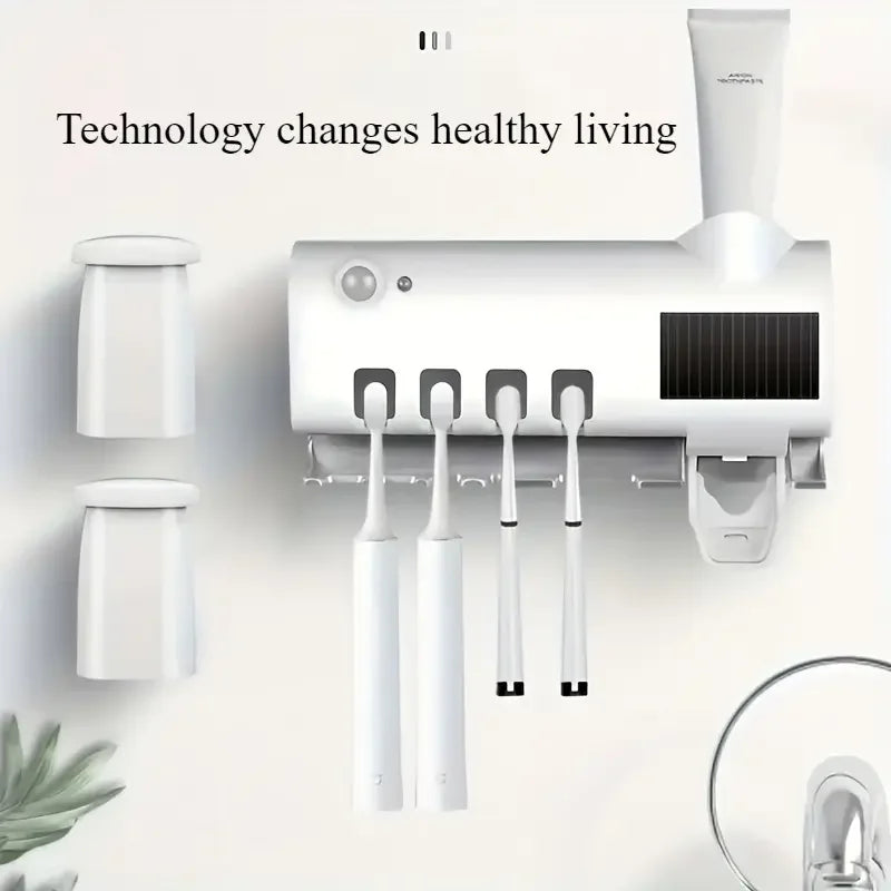 Sterilizing Toothbrush Holder With Toothpaste Dispenser 